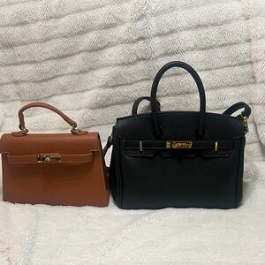 Elegant Black and Brown Handbag Set